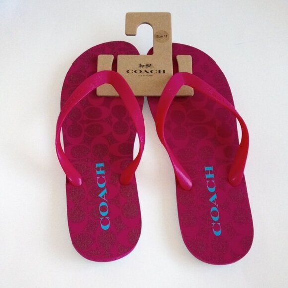 Coach Signature Monogram Bold Pink Zak Flip Flops Slippers Women Size US 11 - Picture 1 of 17
